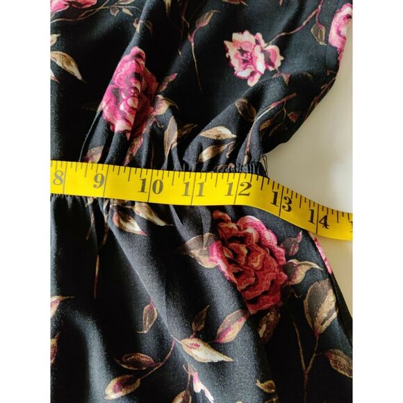 Mimi Chica Floral Elastic Waist Romper Short Sleeve Black Womens Size‎ Medium - Picture 9 of 10